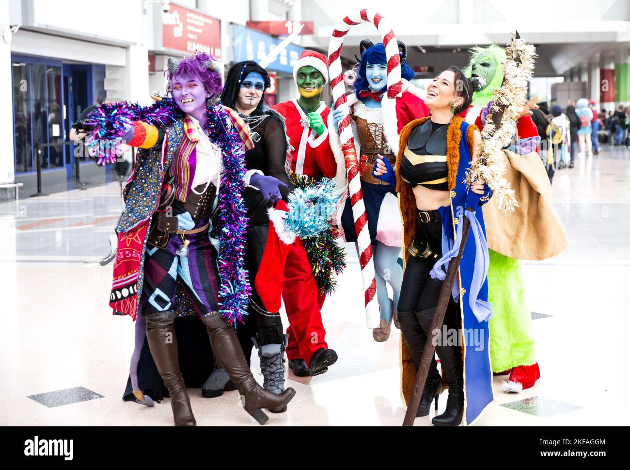 BIRMINGHAM NEC, UK NOVEMBER 13, 2022. Cosplayers dressed in Christmas