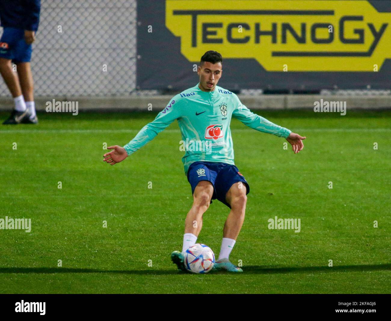 Gabriel Martinelli of Brazil during Brazil National football team traning, before the finale stage of the World Cup 2022 in Qatar, at Juventus Trainin Stock Photo