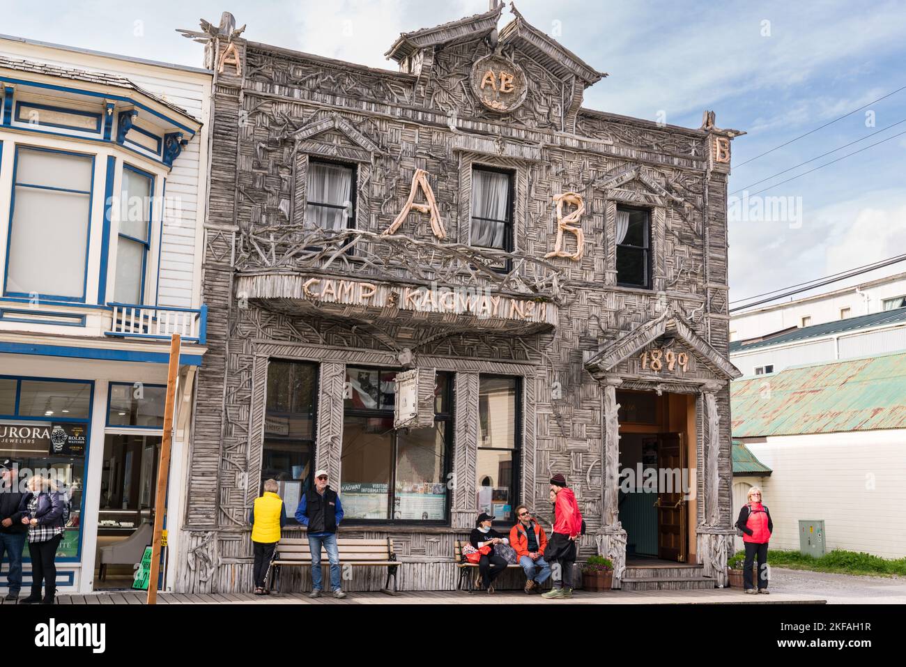Skagway, AK - September 7, 2022: The historic Arctic Brotherhood Building is a popular stop with cruise tourists in Skagway, Alaska Stock Photo