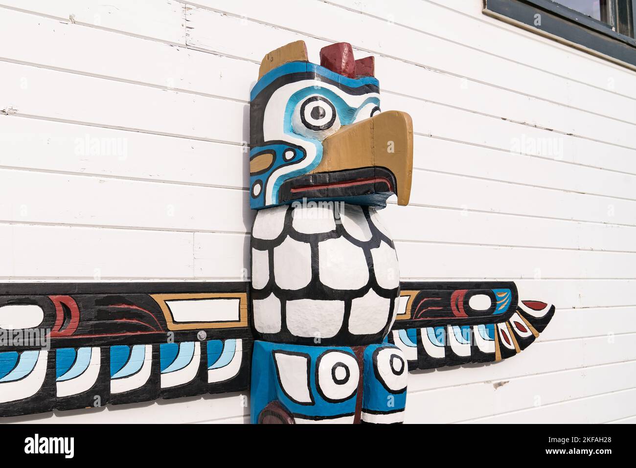 Native Alaskan Totem Pole Figure in Skagway, Alaska Stock Photo