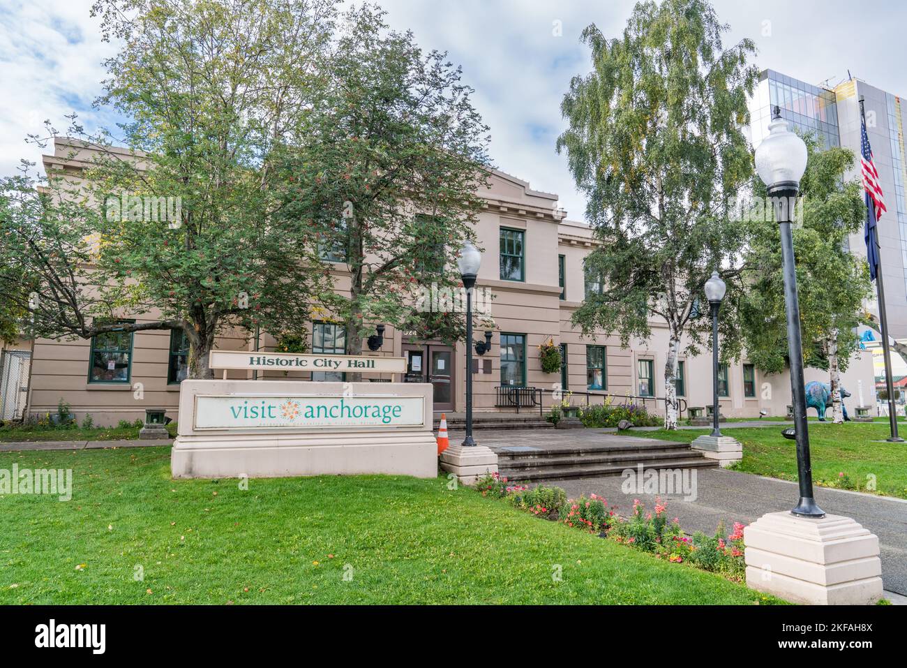 Anchorage, AK - September 4, 2022: Exterior of the Old Anchorage City Hall building constructed in 1936 Stock Photo