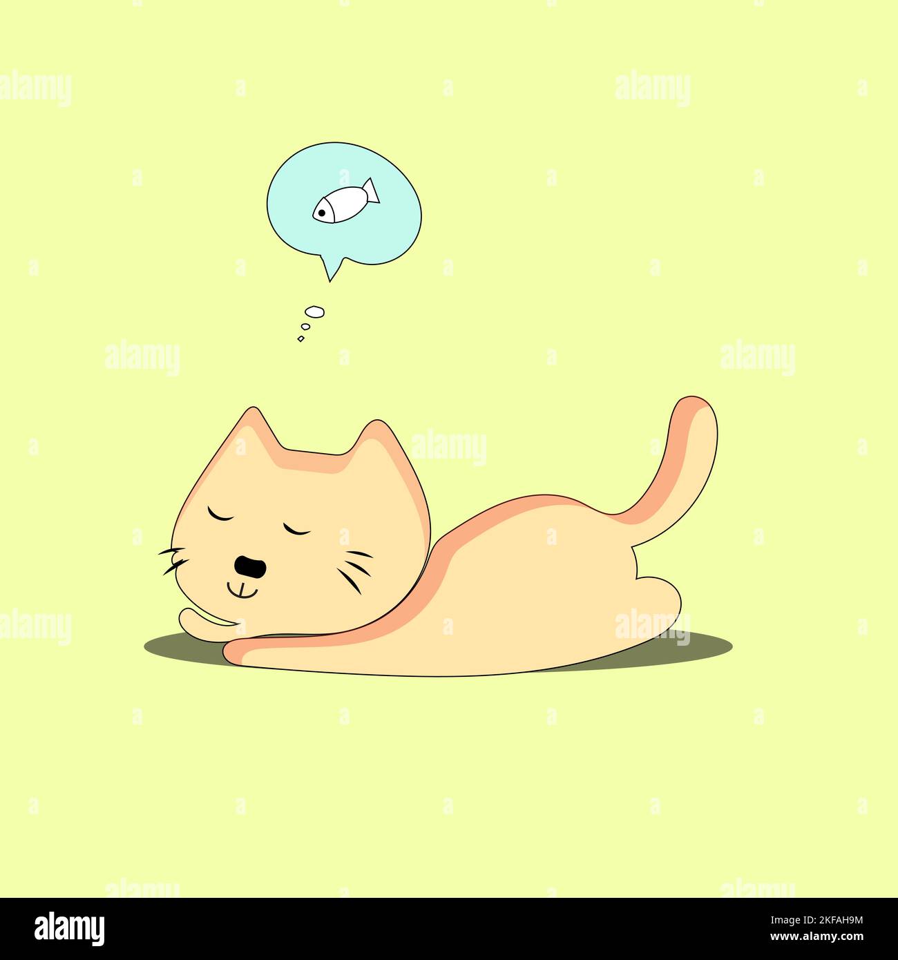 Vector illustration character cat sleeping. Cute kitty cat vector illustration set with different cat breeds, toys, and food. Draw doodle style. Stock Vector