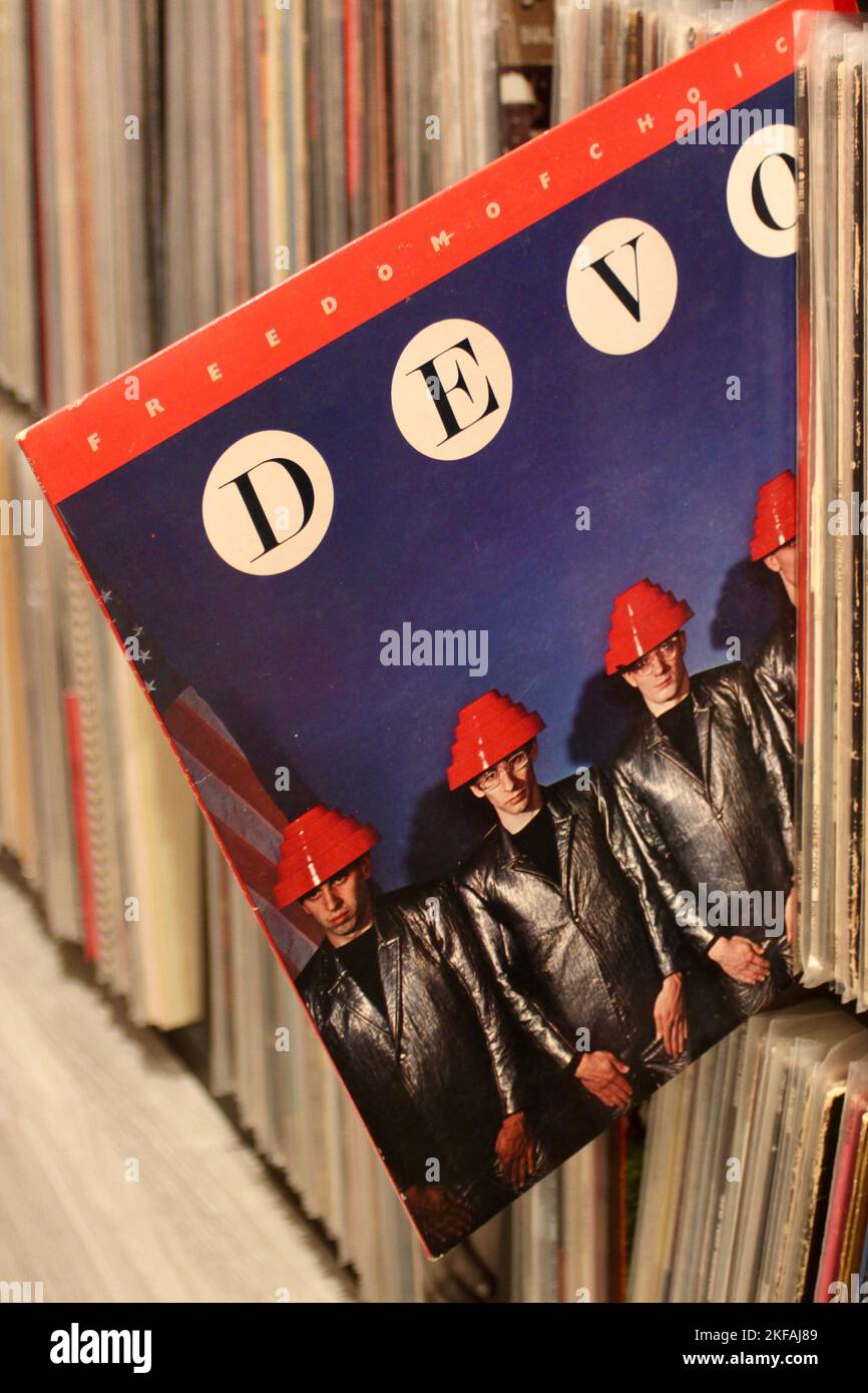 DEVO Freedom of Choice album on vinyl format - 1980 release Stock Photo