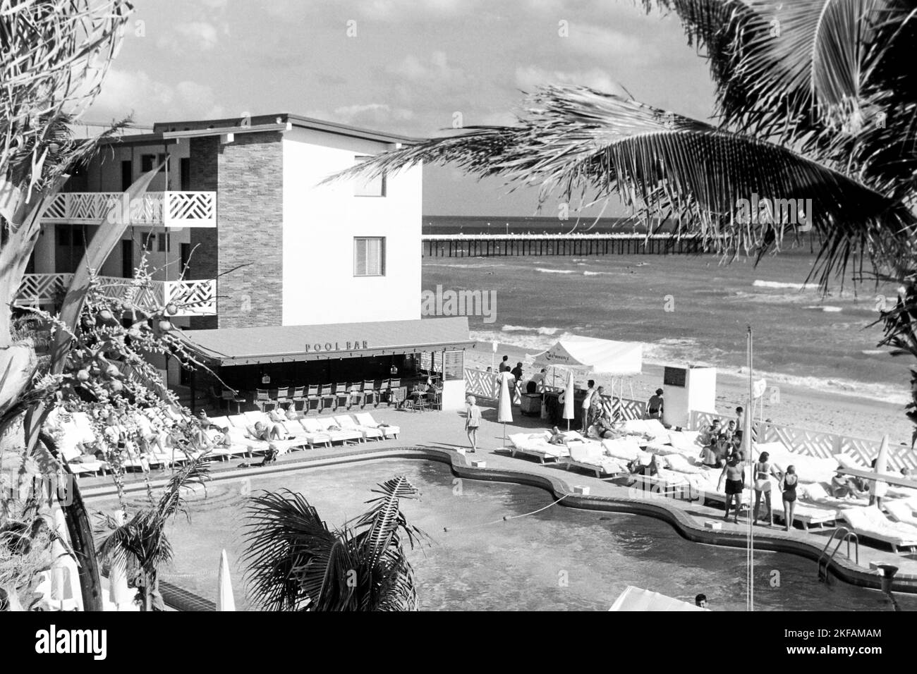 Birdseye View Miami Beach Florida Sands Motel roadside 1950s Postcard pool  7795