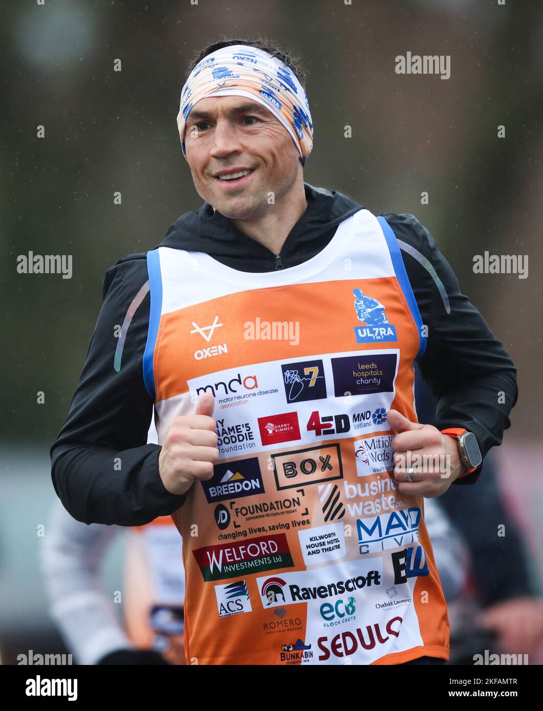 Kevin Sinfield during day five of the Ultra 7 in 7 Challenge from Stokesley to York. The former Leeds captain is set to complete seven ultra-marathons in as many days in aid of research into Motor Neurone Disease, by running into Old Trafford at half-time of the tournament's finale on November 19. Picture date: Thursday November 17, 2022. Stock Photo