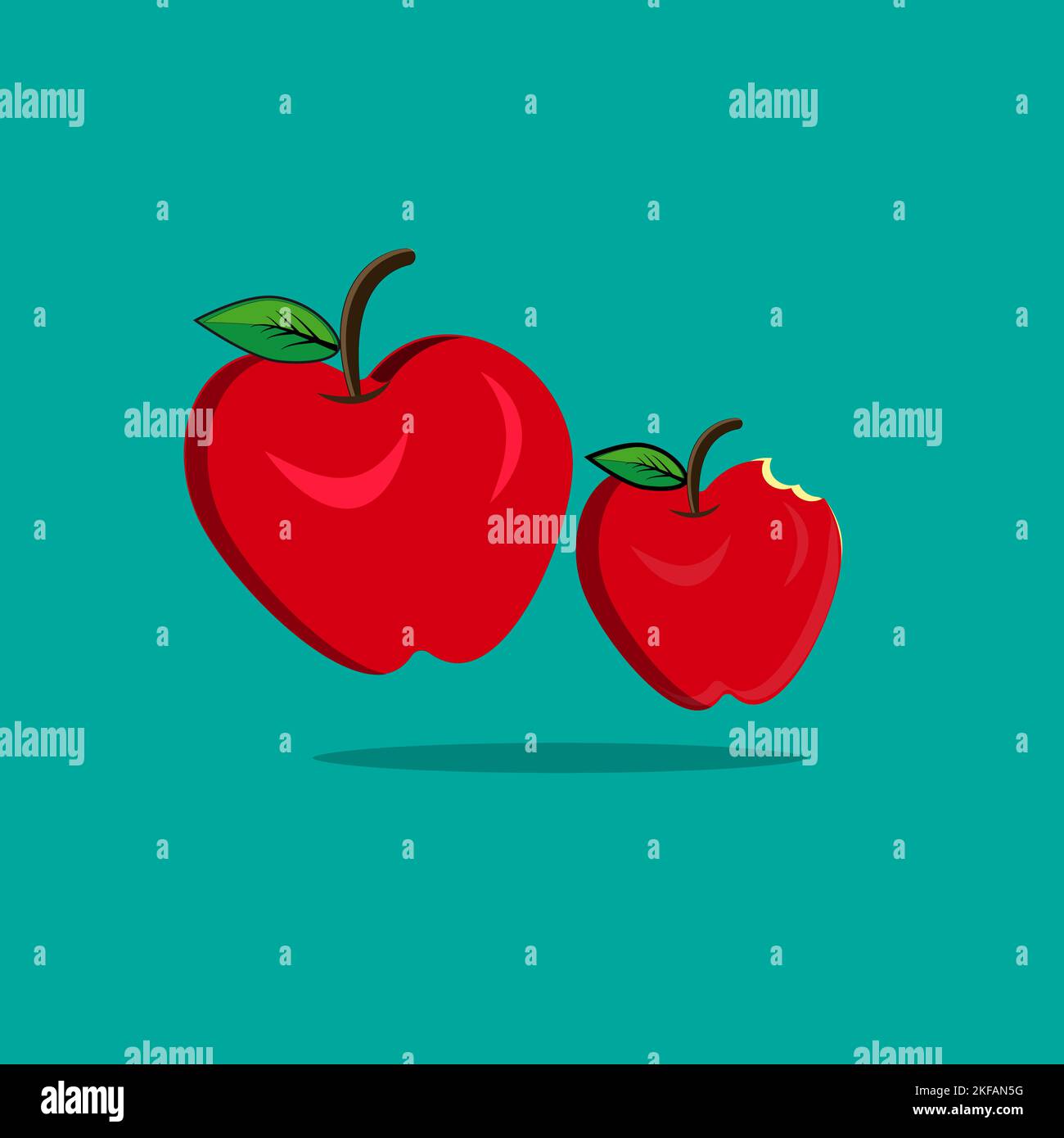 Two Red apple with missing a bite isolated on red background. Vector  illustration Stock Vector Image & Art - Alamy