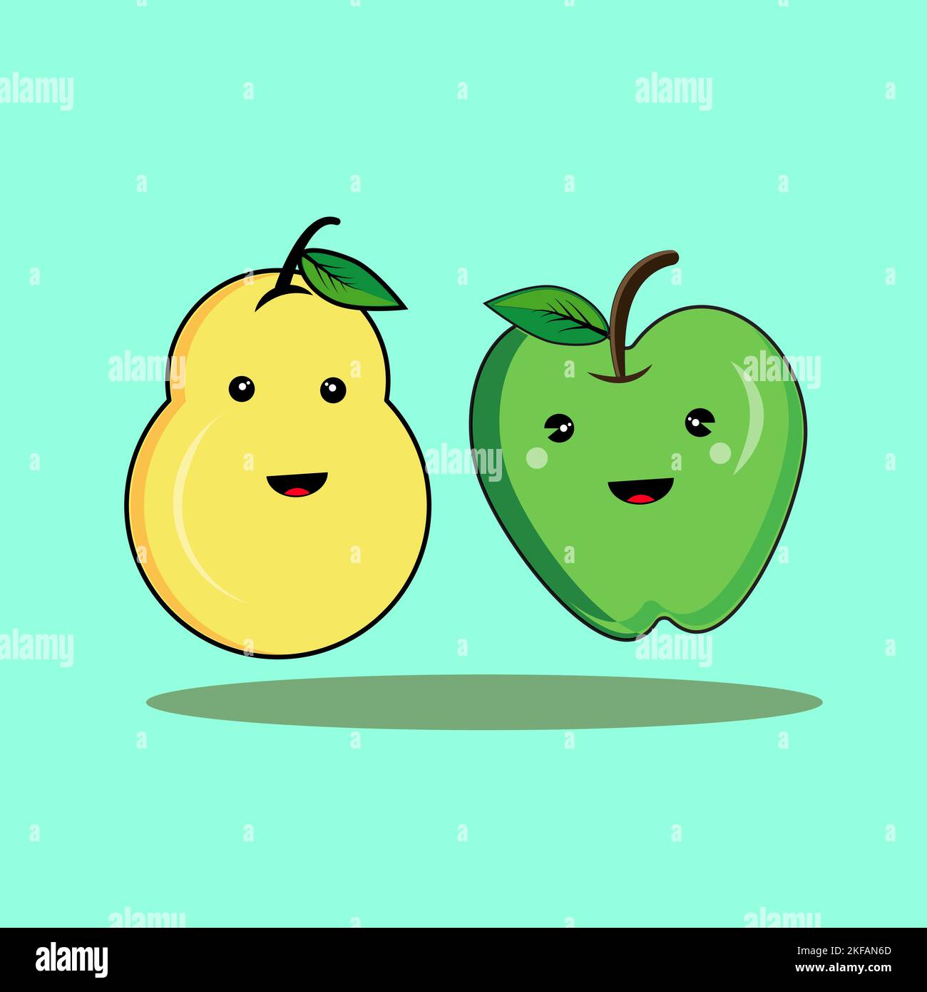 Cartoon pear and apple Cute funny happy for education, mascot character logo, flat cartoon