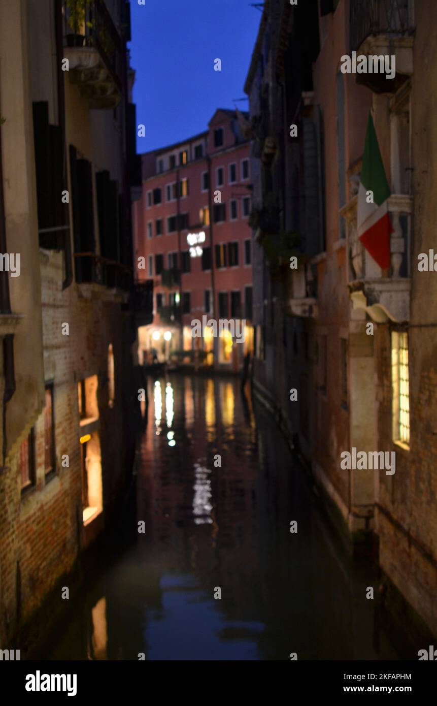 small Water Canal at night Venice Italy romantic city Stock Photo