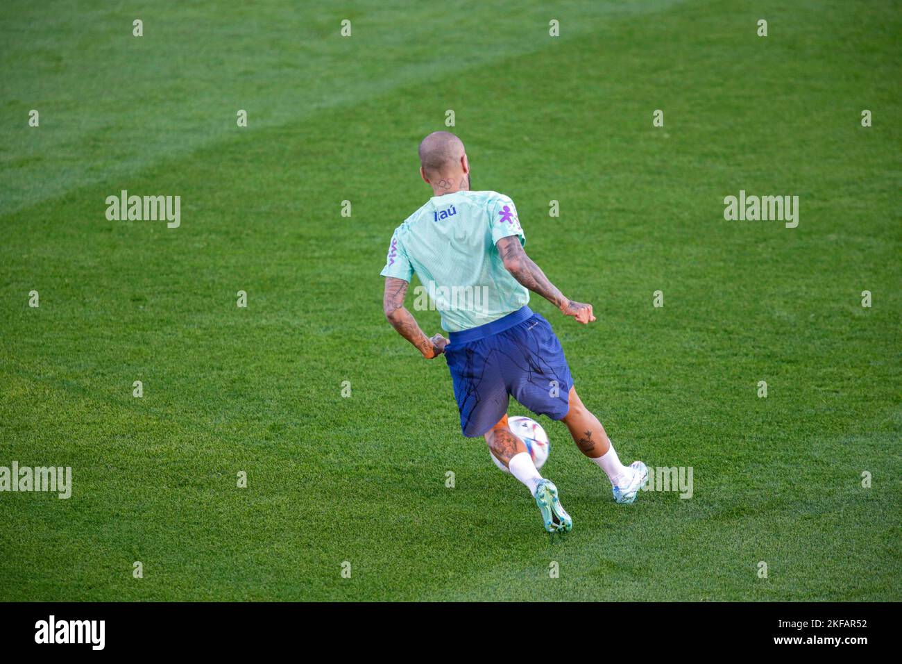 Dani Alves of Brazil during Brazil National football team traning, before the finale stage of the World Cup 2022 in Qatar, at Juventus Training Center Stock Photo