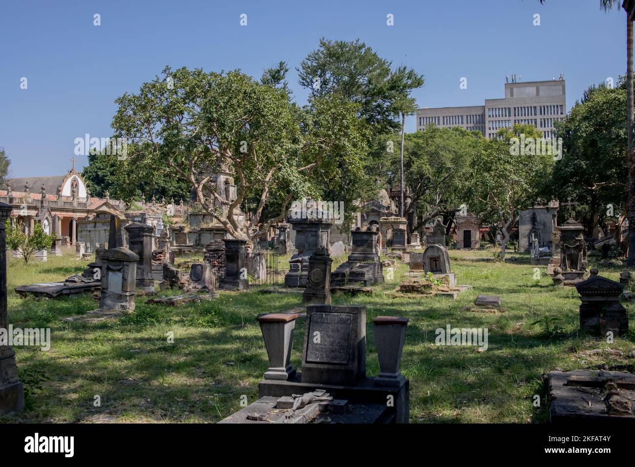 Belen cemetery tombs in day of the dead in Guadalajara Jalisco Mexico, pantheon santa paula, halloween concept Stock Photo