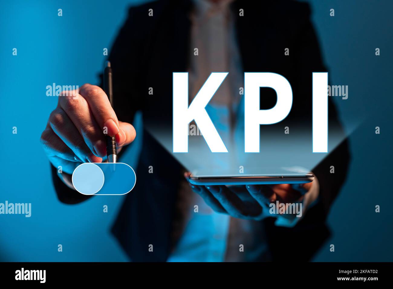 Text sign showing Kpi. Word for demonstrates how effectively company is ...