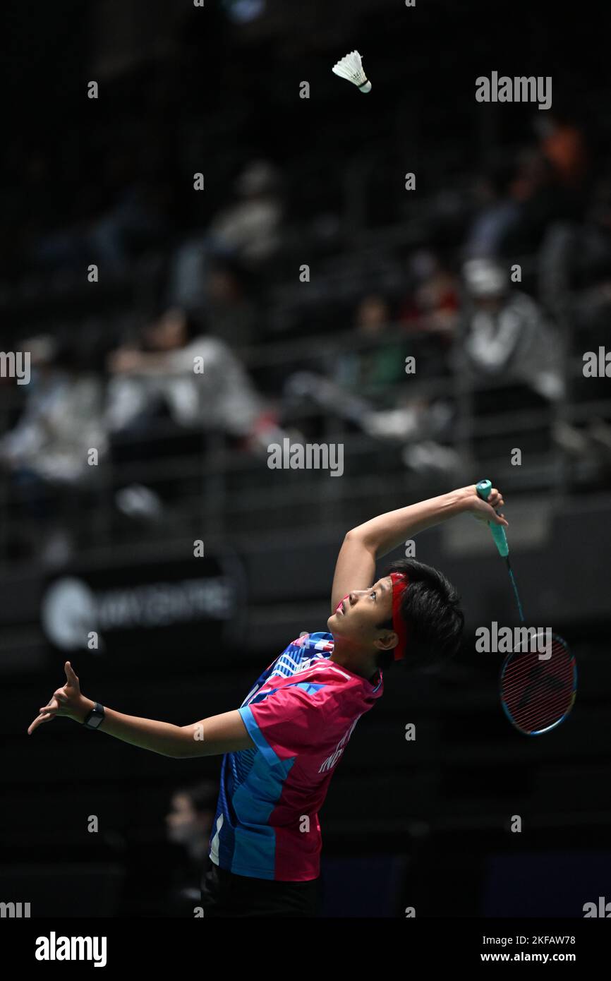 Putri Kusuma Wardani of Indonesia seen during the 2022 SATHIO GROUP Australian Badminton Open womens single round of 16 match against Nozomi Okuhara of Japan