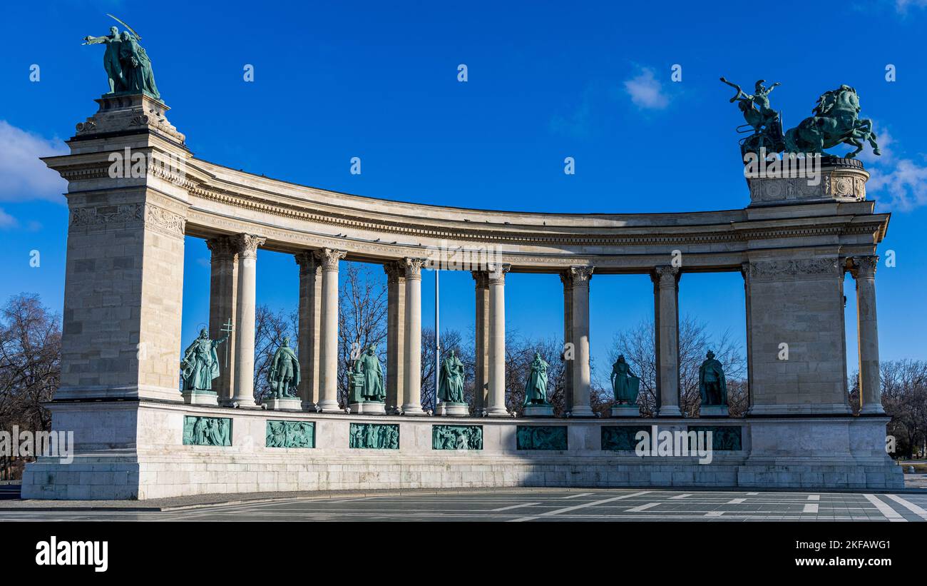 Fragment of Millennium Monument on Heroes Square in Budapest, Hungary, Eastern Europe. Stock Photo