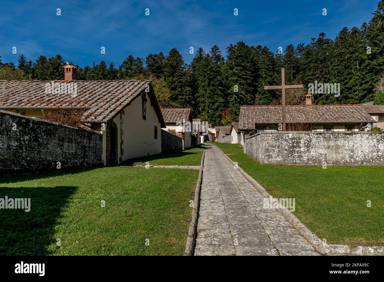 A lane of the ancient Sacred Hermitage of Camaldoli, Arezzo, Italy Stock Photo