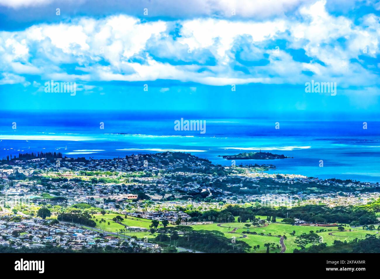 Colorful Kaneohe City Bay Rainstorm Coming Nuuanu Pali Outlook Koolau