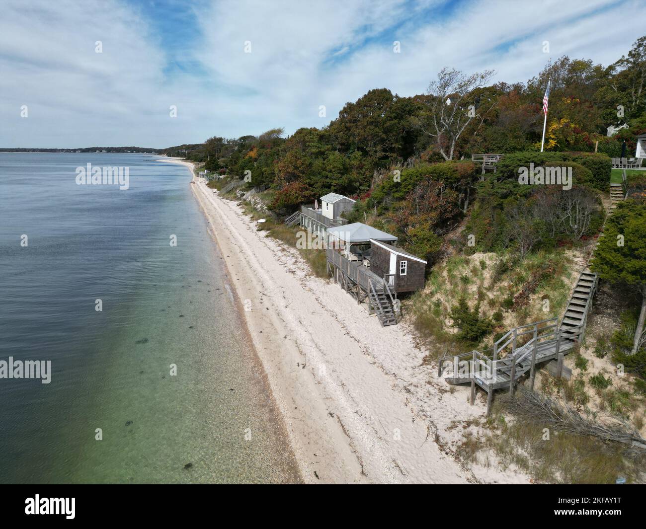 Drone view of the beach on the west side of Nassau Point with