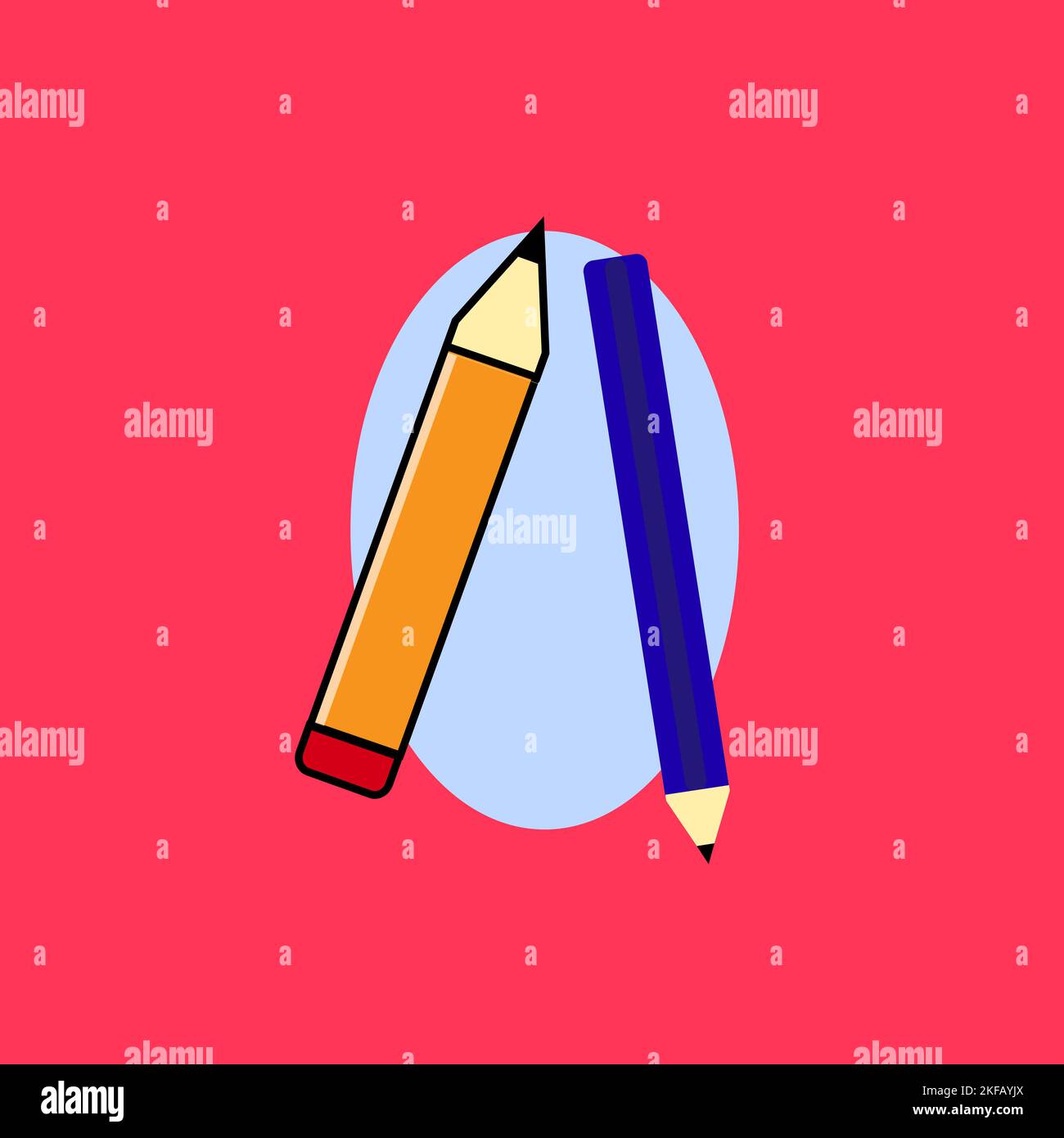 Icon of two pencils (red and blue) with shadow. Flat colors only. Can be used as a symbol of opposition, competition, concurrence, struggle. Stock Vector