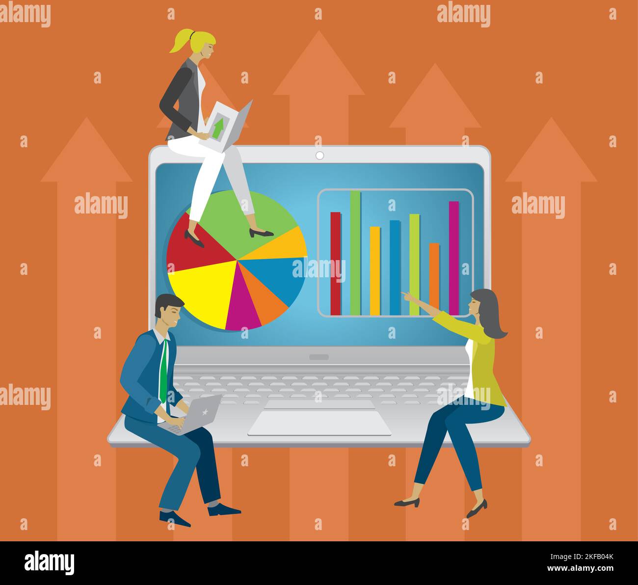 Businesspeople working on laptop vector illustration stock vector