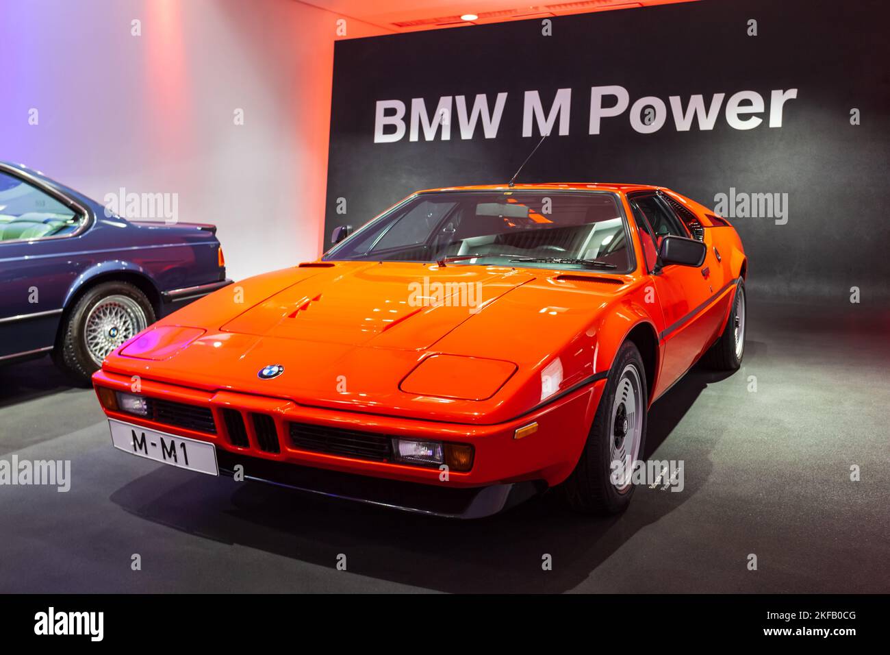 Munich, Germany - July 08, 2021: BMW M1 and M635CSi on display in BMW Museum, an automobile museum of BMW history located near the Olympiapark in Muni Stock Photo