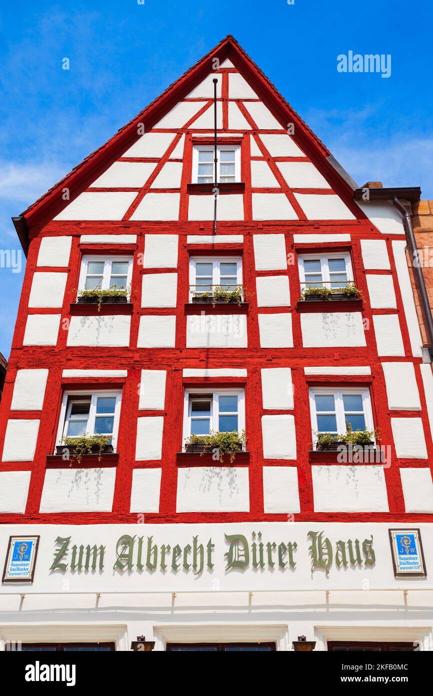 Nuremberg, Germany - July 10, 2021: Zum Albrecht Durer House is a fachwerk house in Nuremberg old town. Nuremberg is the second largest city of Bavari Stock Photo