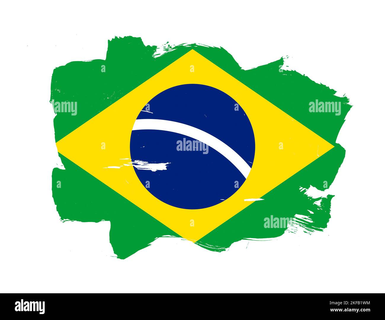 Painted flag of brazil with stroke brush effect on white background ...