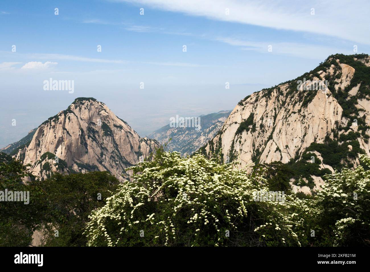 Views and landscape seen from the hiking trail path to the 5 peak of Huashan Mountain / Mount Hua / Mt Hua near Huayin, Weinan, China 714299 (125) Stock Photo