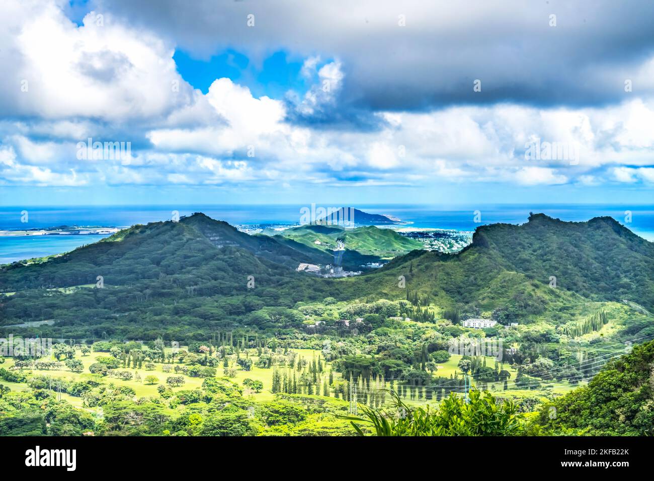 Colorful Kailua City Nuuanu Pali Outlook Green Koolau Mountain Range Oahu Hawaii Built 1958 View