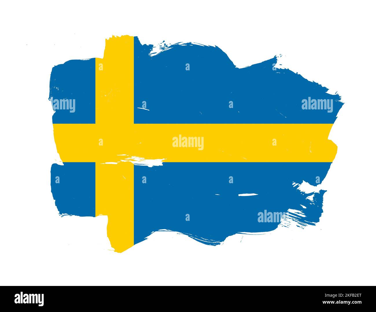Painted flag of sweden with stroke brush effect on white background ...