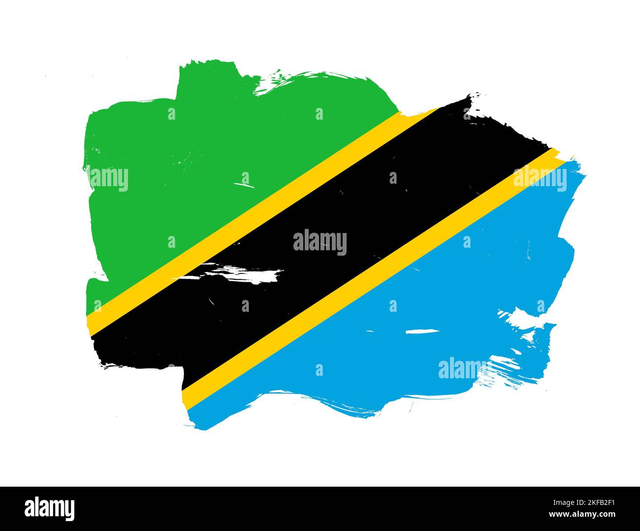 Painted flag of tanzania with stroke brush effect on white background ...