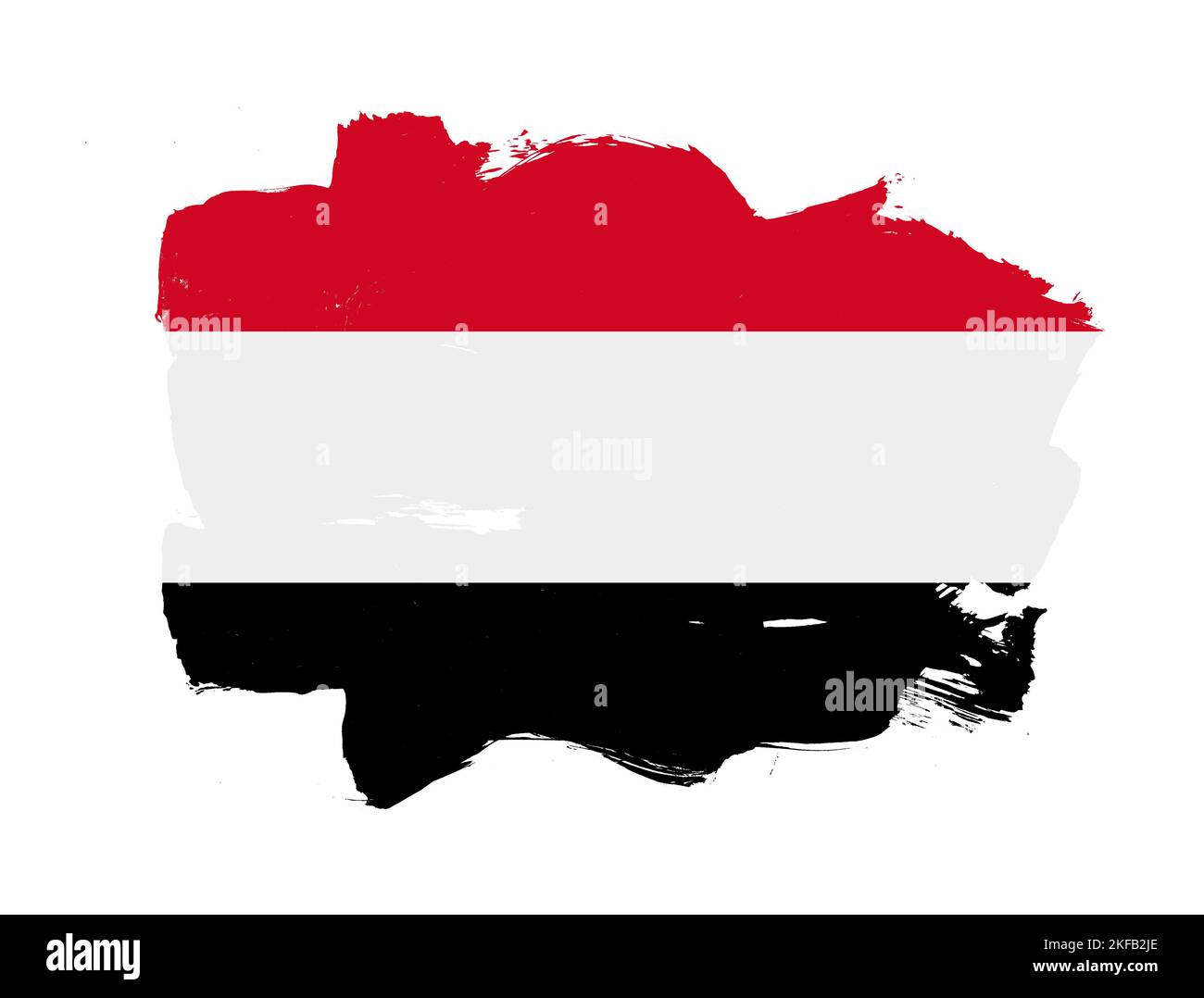 Painted flag of yemen with stroke brush effect on white background ...