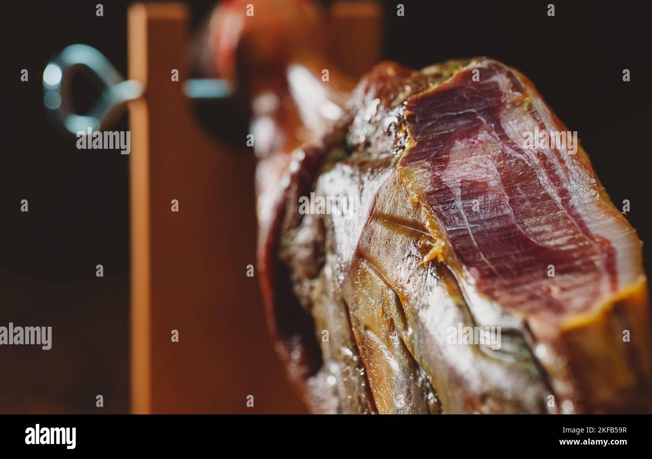 Drycured spanish ham Jamon. Closeup view Stock Photo Alamy