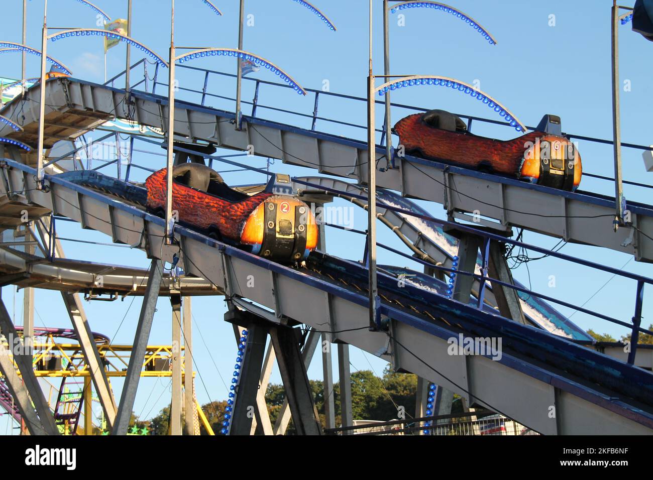 The Carriages of a Fun Fair Log Flume Ride. Stock Photo