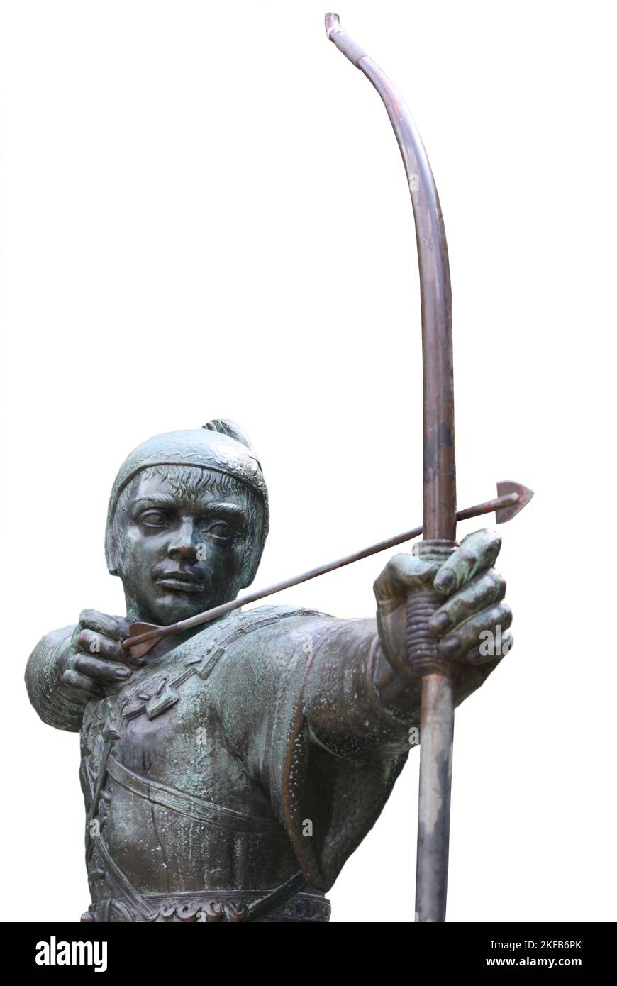 An Ancient Statue of the Outlaw Robin Hood. Stock Photo