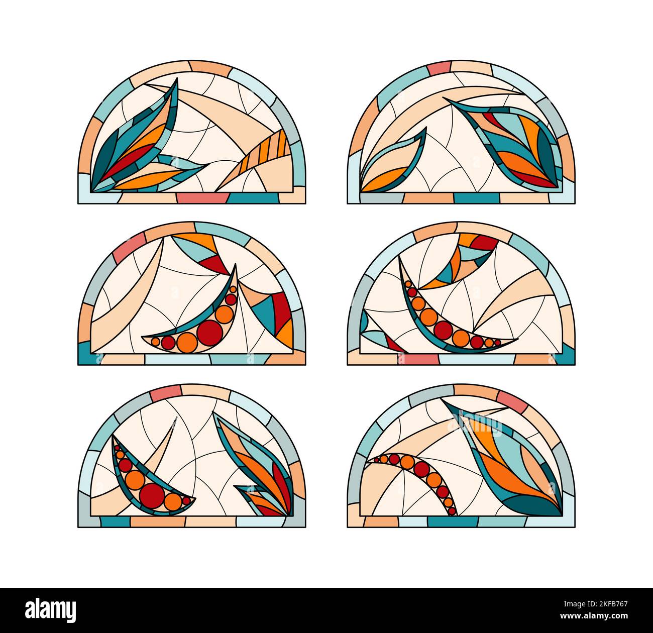 stained-church-windows-set-of-six-different-half-round-glasses-drawing