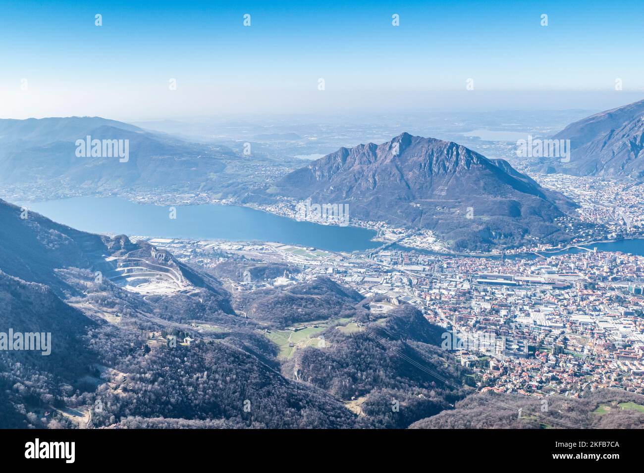 Aerial view of Lecco and the Lake of Garlate Stock Photo
