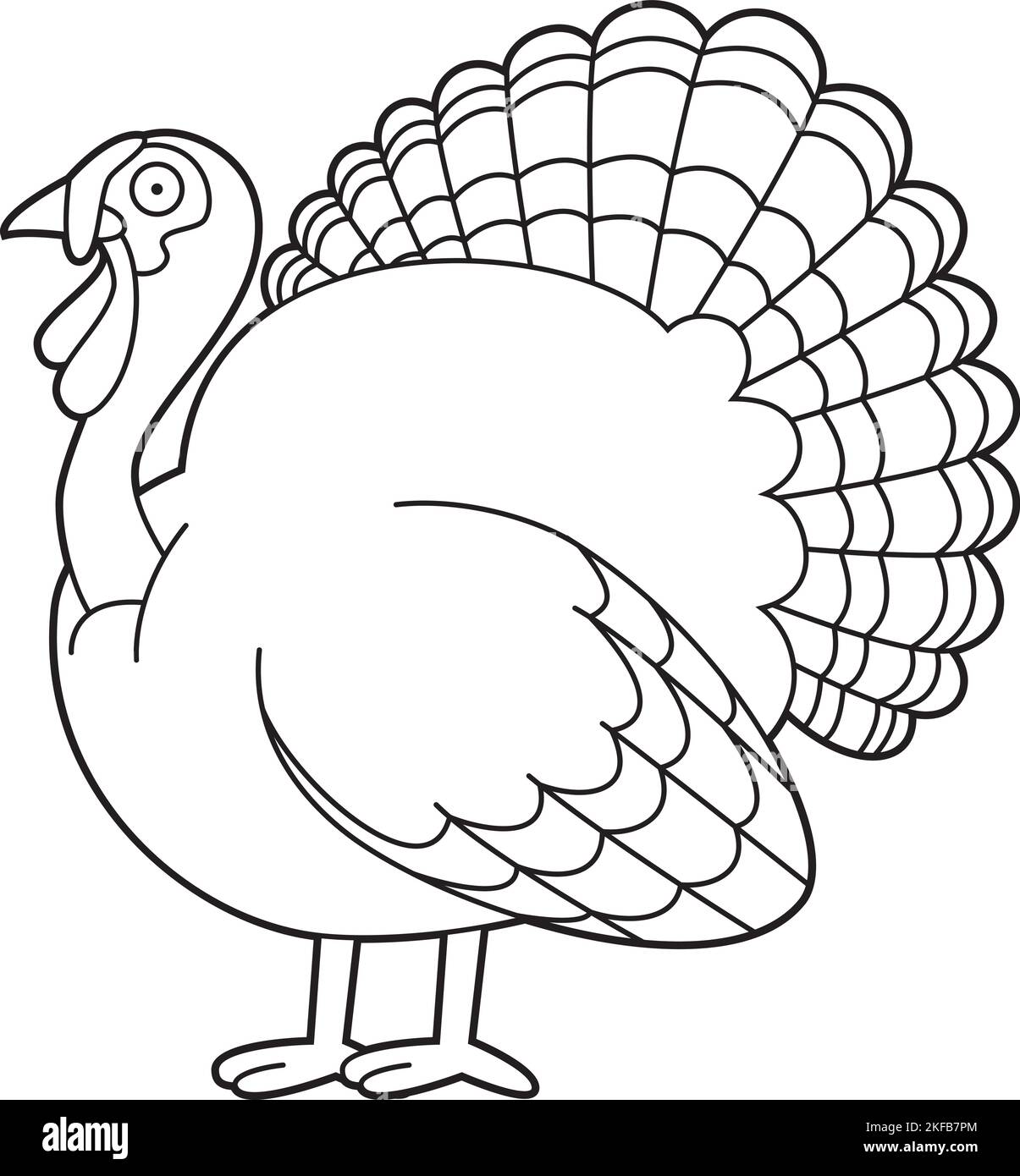 Easy coloring cartoon vector illustration of a turkey Stock Vector
