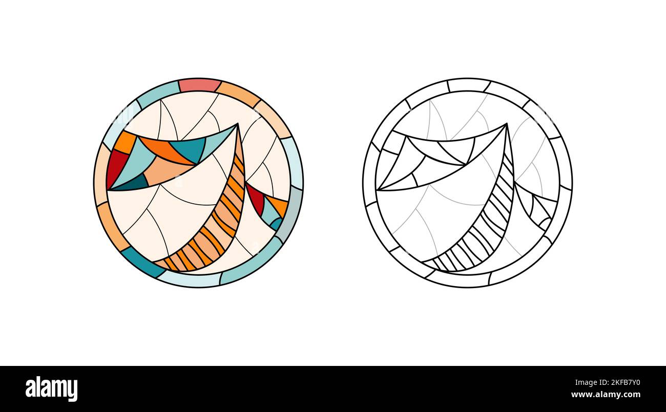 Stained Church glass worksheet. Color circle abstract picture Stock