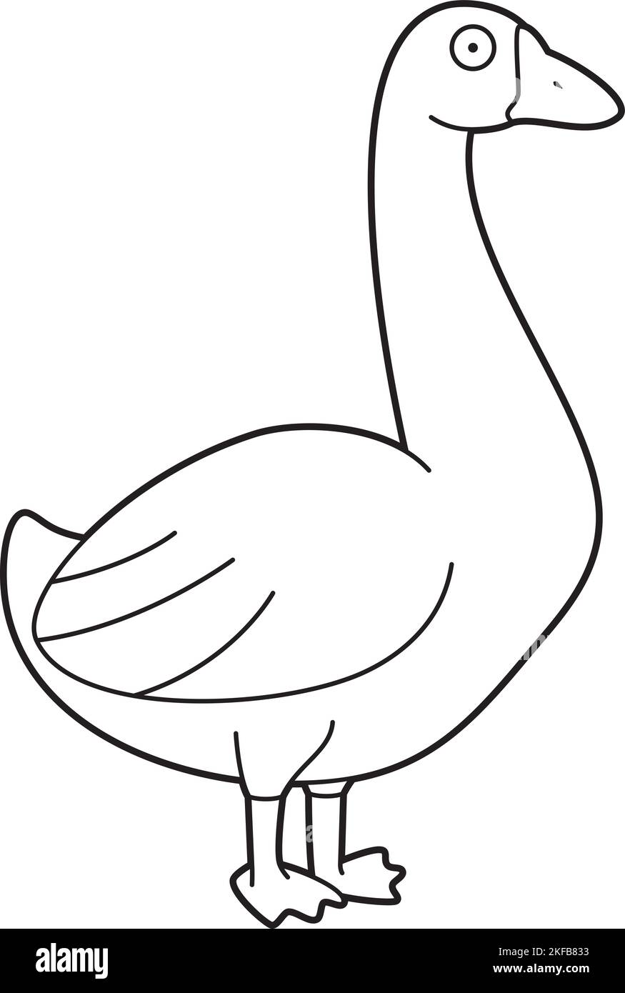 Easy coloring cartoon vector illustration of a goose Stock Vector