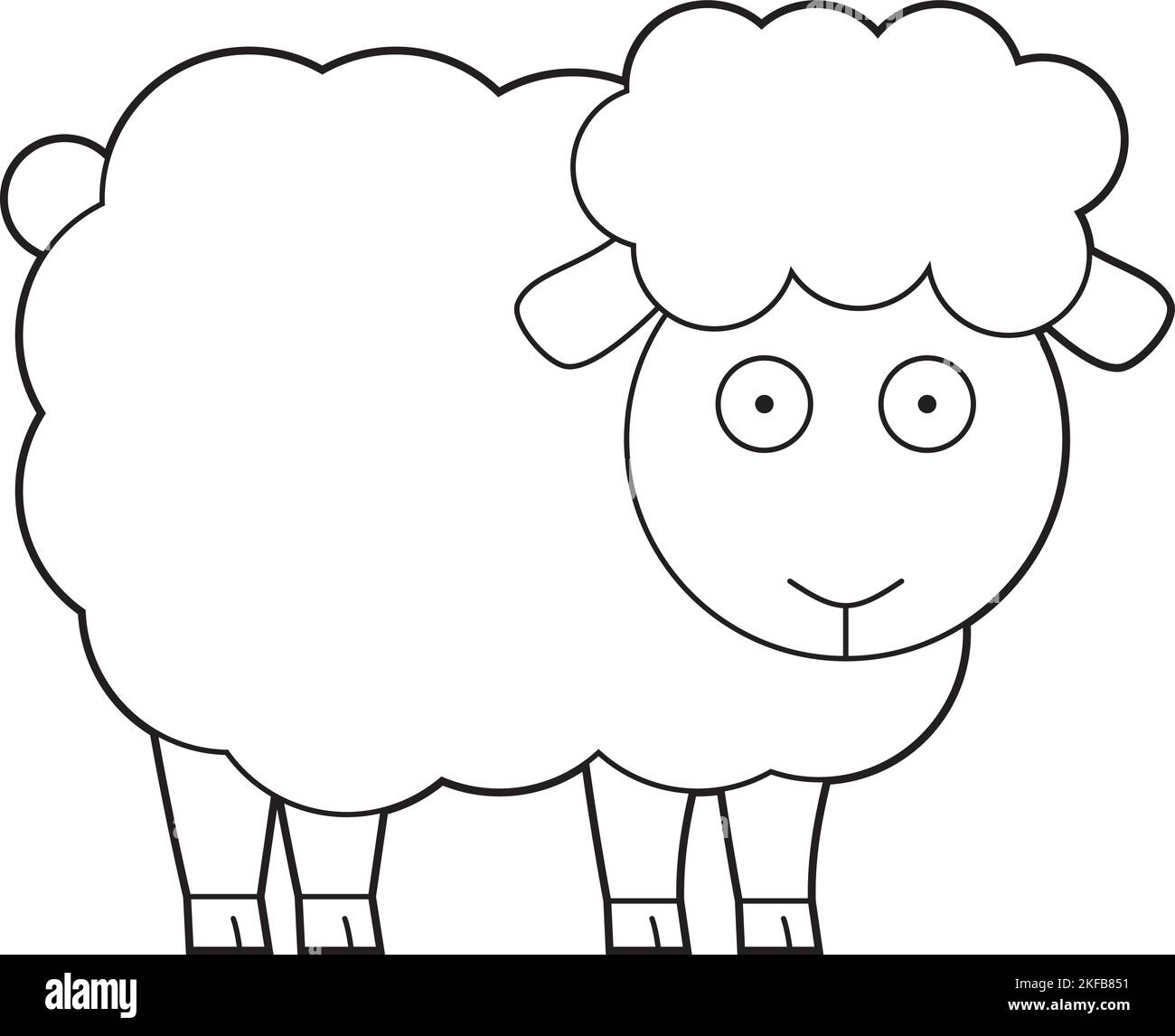 Easy coloring cartoon vector illustration of a sheep Stock Vector