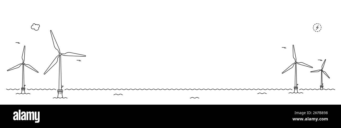 Wind turbine farm. Border drawing in Line art style. Green amd smart energy. Stock Vector