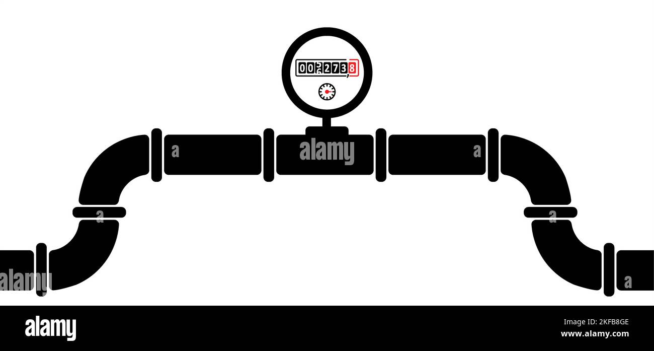 Water, oil or gas pipeline with fittings and valves. Pipeline and black