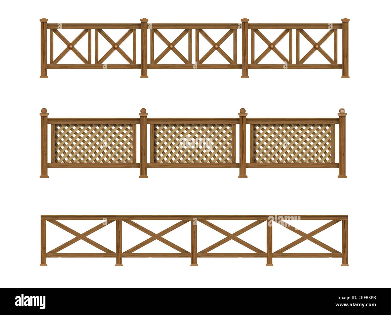 Set of vintage wooden fences made of wood Stock Vector
