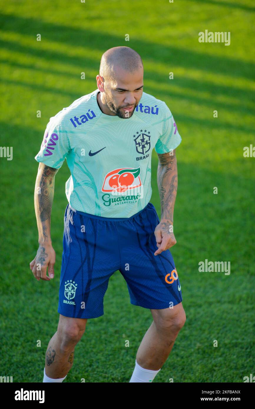 Dani Alves of Brazil during Brazil National football team traning, before the finale stage of the World Cup 2022 in Qatar, at Juventus Training Center Stock Photo