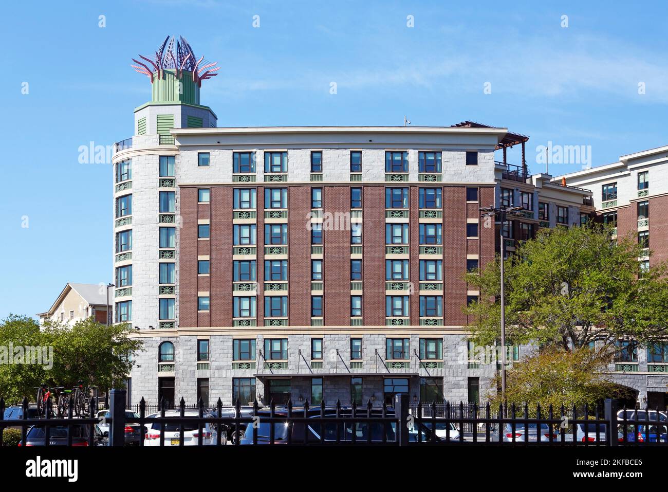 Savannah, Georgia, GA. Homewood suites hotel by Hilton on River street in the Historic District downtown. Seen from the river. Stock Photo
