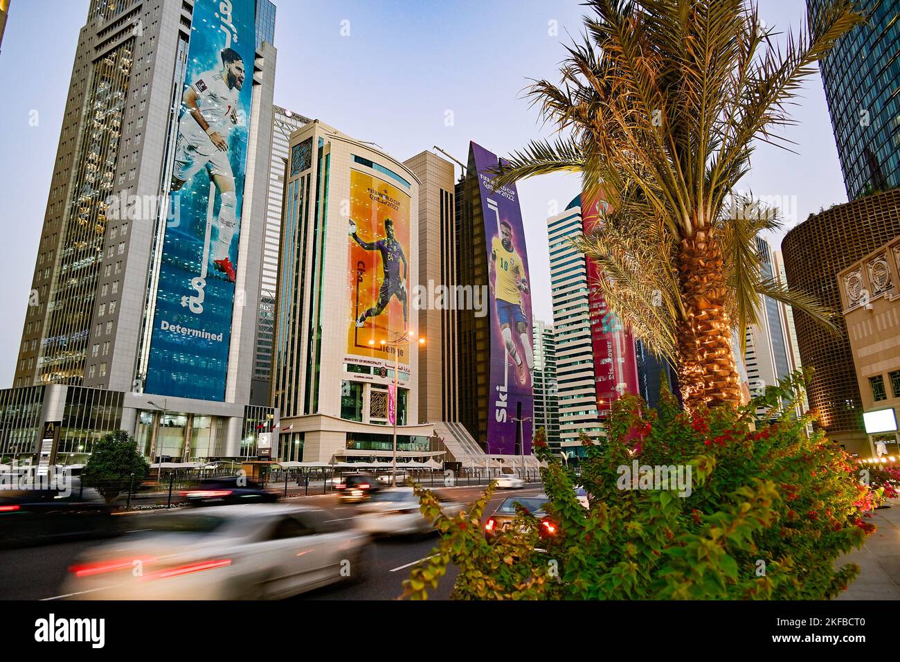 DOHA 20221116 High rises in the central parts of Doha are covered with giant pictures of