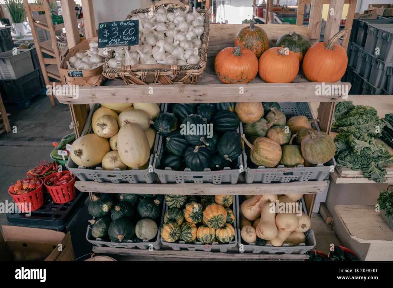 Produce on display at Jean-Talon Market, Montreal, Quebec, Canada Stock Photo