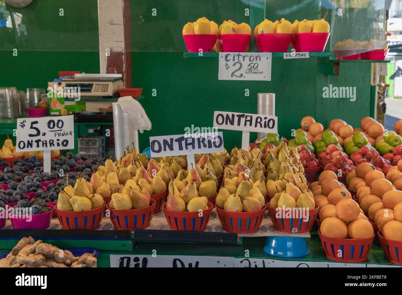 Produce on display at Jean-Talon Market, Montreal, Quebec, Canada Stock Photo