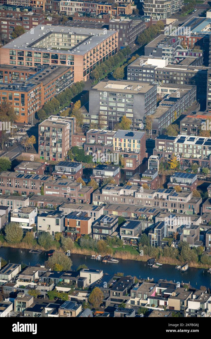 Typical Dutch houses: aerial shot of new houses near Amsterdam Stock Photo