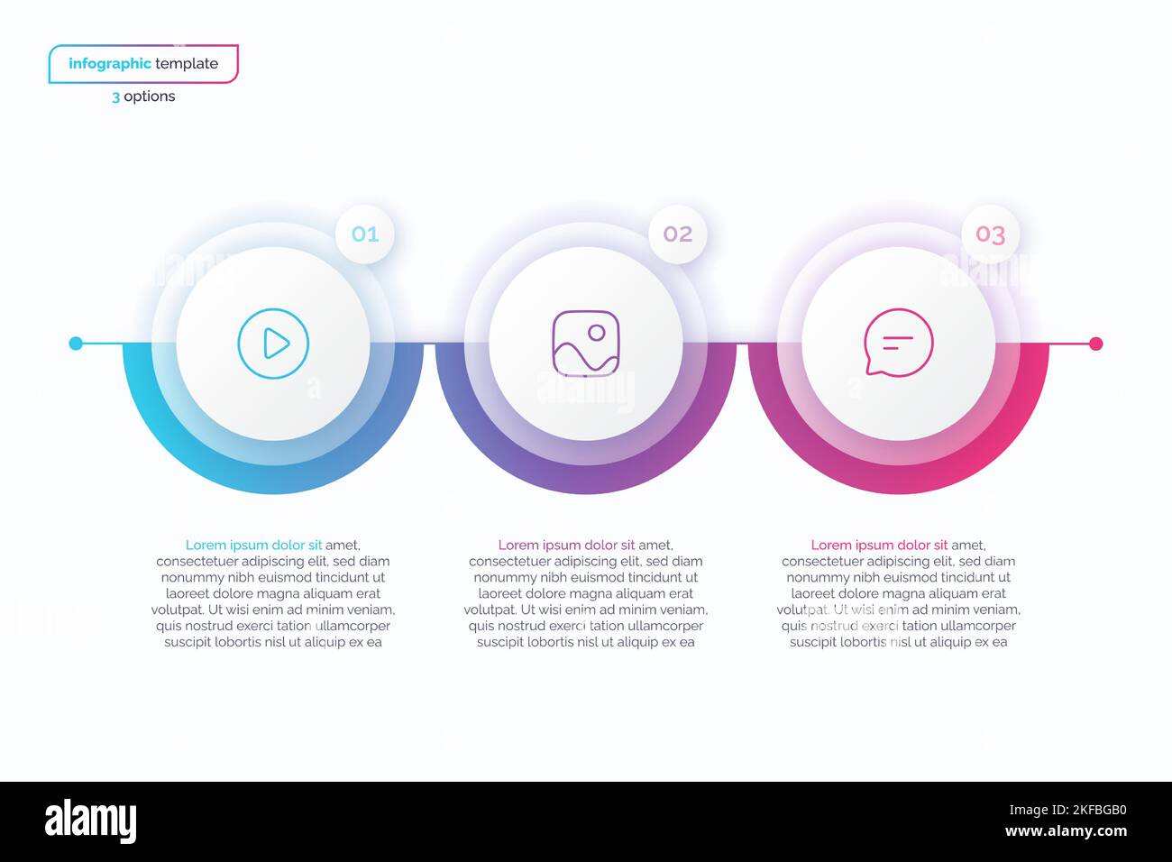 Abstract vector gradient minimalistic infographic template composed of 3 circles Stock Vector