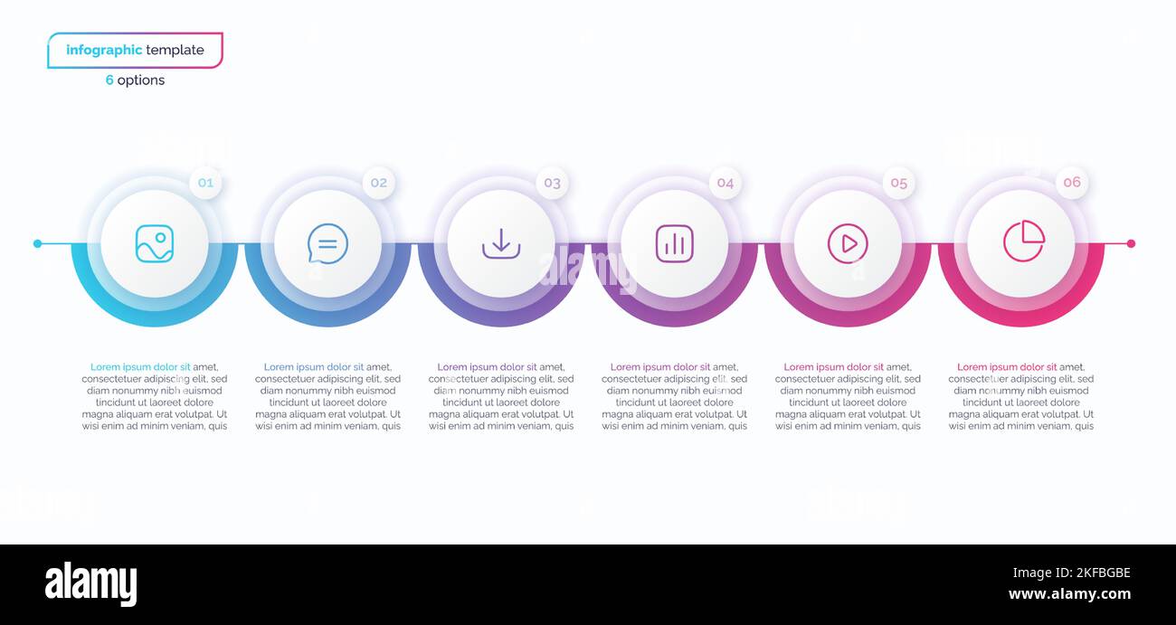 Abstract vector gradient minimalistic infographic template composed of 6 circles Stock Vector